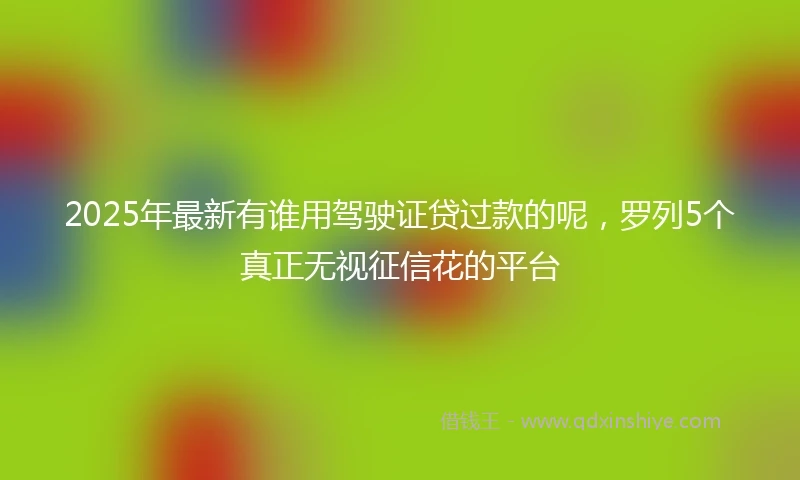 2025年最新有谁用驾驶证贷过款的呢，罗列5个真正无视征信花的平台