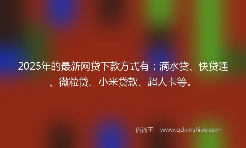 2025年的最新网贷下款方式有：滴水贷、快贷通、微粒贷、小米贷款、超人卡等。