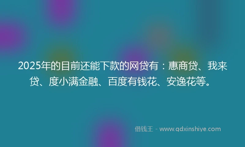 2025年的目前还能下款的网贷有：惠商贷、我来贷、度小满金融、百度有钱花、安逸花等。