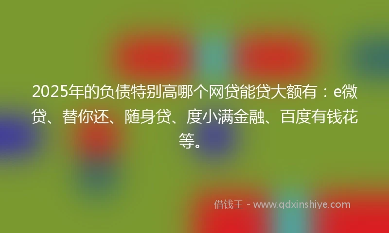 2025年的负债特别高哪个网贷能贷大额有：e微贷、替你还、随身贷、度小满金融、百度有钱花等。