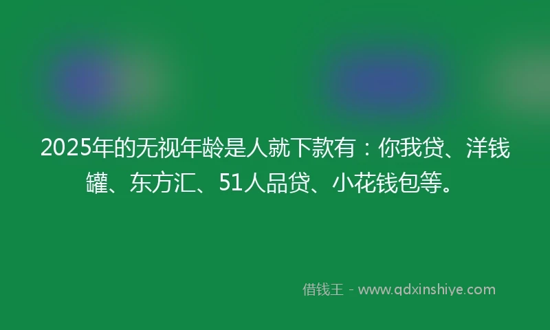 2025年的无视年龄是人就下款有：你我贷、洋钱罐、东方汇、51人品贷、小花钱包等。