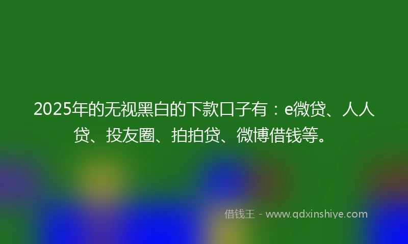 2025年的无视黑白的下款口子有：e微贷、人人贷、投友圈、拍拍贷、微博借钱等。