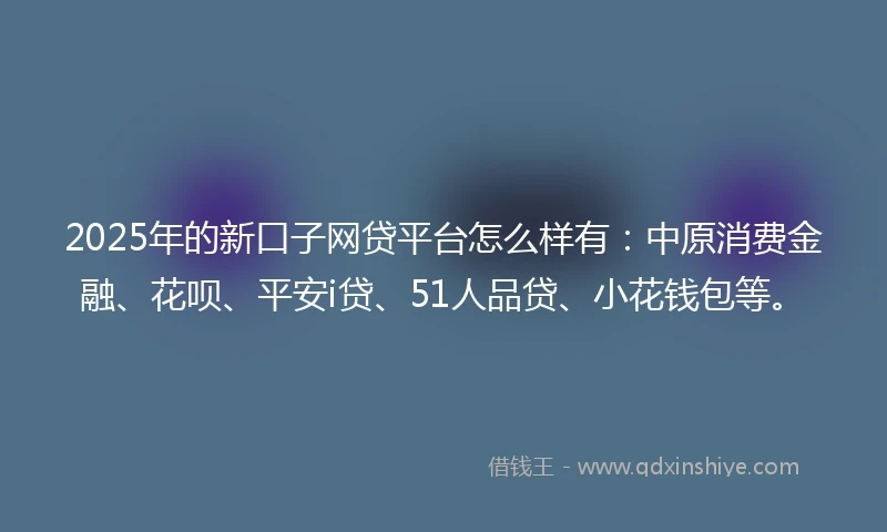 2025年的新口子网贷平台怎么样有：中原消费金融、花呗、平安i贷、51人品贷、小花钱包等。