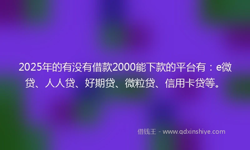 2025年的有没有借款2000能下款的平台有：e微贷、人人贷、好期贷、微粒贷、信用卡贷等。