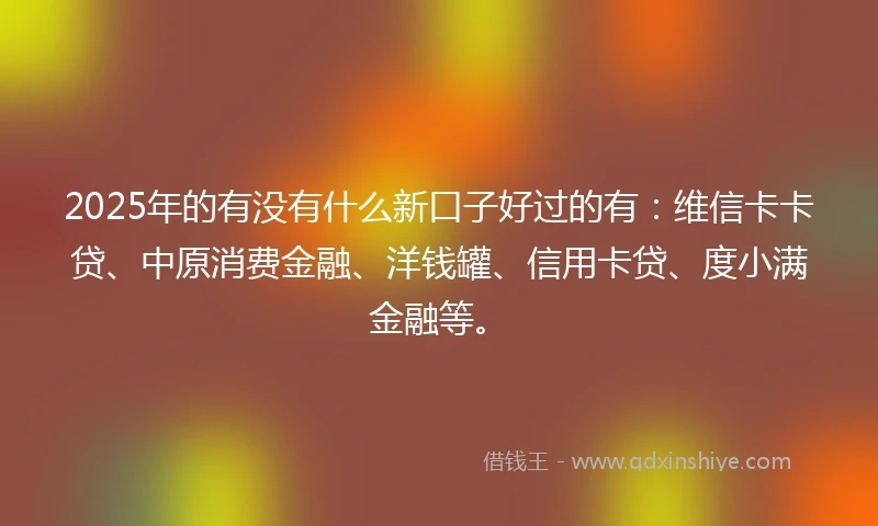 2025年的有没有什么新口子好过的有：维信卡卡贷、中原消费金融、洋钱罐、信用卡贷、度小满金融等。