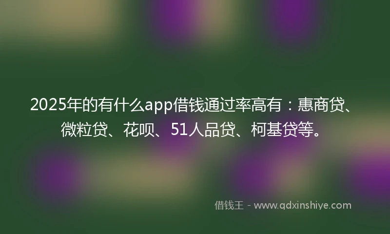 2025年的有什么app借钱通过率高有：惠商贷、微粒贷、花呗、51人品贷、柯基贷等。
