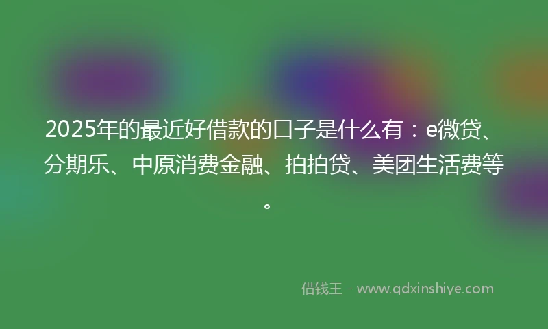 2025年的最近好借款的口子是什么有：e微贷、分期乐、中原消费金融、拍拍贷、美团生活费等。