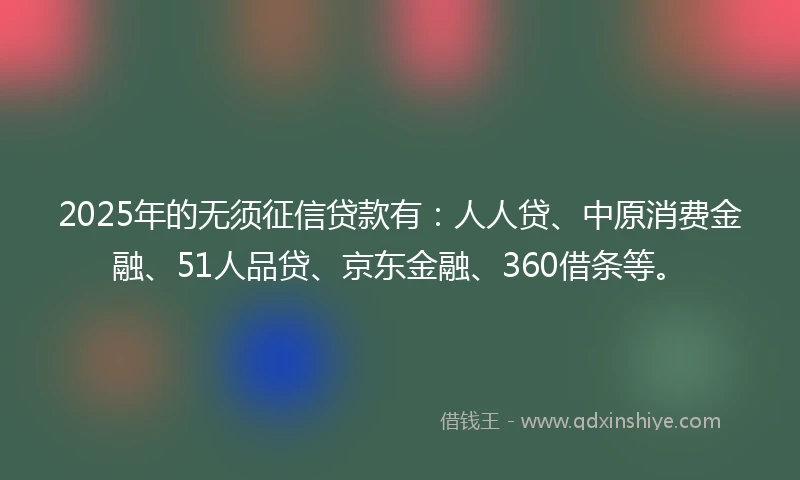 2025年的无须征信贷款有：人人贷、中原消费金融、51人品贷、京东金融、360借条等。