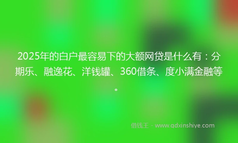 2025年的白户最容易下的大额网贷是什么有：分期乐、融逸花、洋钱罐、360借条、度小满金融等。