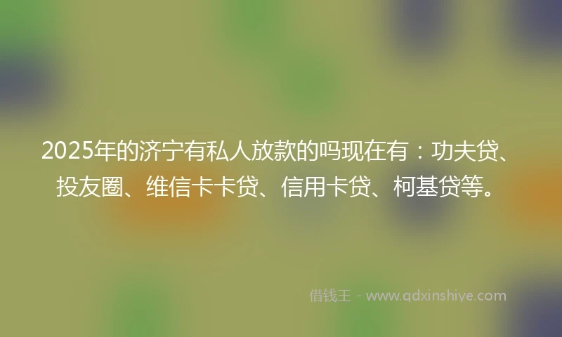 2025年的济宁有私人放款的吗现在有：功夫贷、投友圈、维信卡卡贷、信用卡贷、柯基贷等。