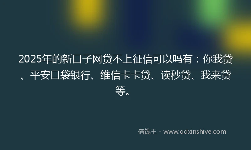 2025年的新口子网贷不上征信可以吗有：你我贷、平安口袋银行、维信卡卡贷、读秒贷、我来贷等。