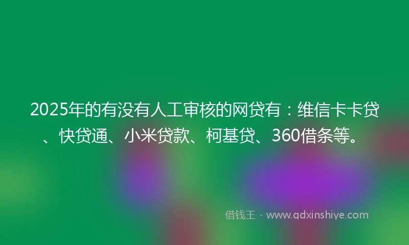 2025年的有没有人工审核的网贷有：维信卡卡贷、快贷通、小米贷款、柯基贷、360借条等。