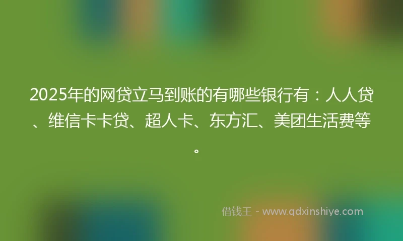 2025年的网贷立马到账的有哪些银行有：人人贷、维信卡卡贷、超人卡、东方汇、美团生活费等。