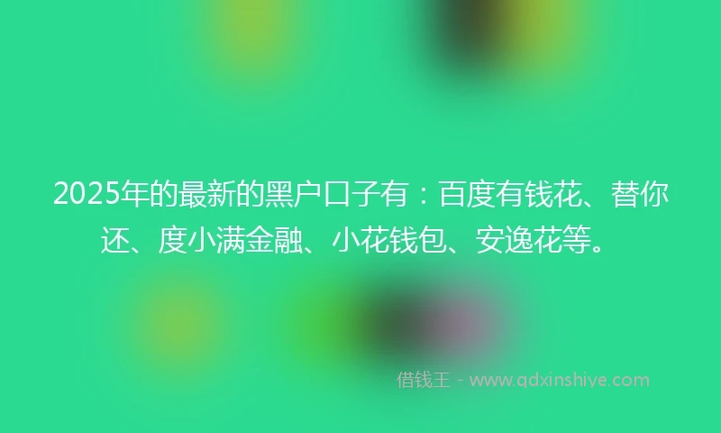 2025年的最新的黑户口子有：百度有钱花、替你还、度小满金融、小花钱包、安逸花等。