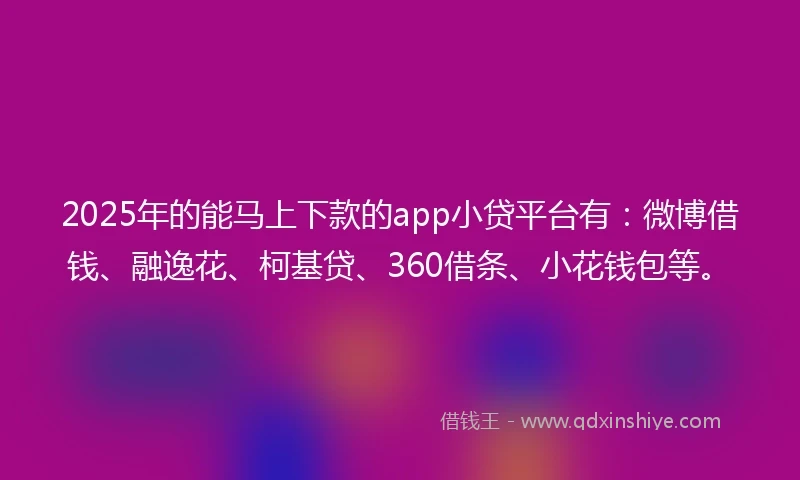 2025年的能马上下款的app小贷平台有：微博借钱、融逸花、柯基贷、360借条、小花钱包等。