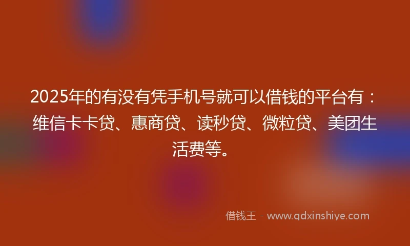 2025年的有没有凭手机号就可以借钱的平台有：维信卡卡贷、惠商贷、读秒贷、微粒贷、美团生活费等。