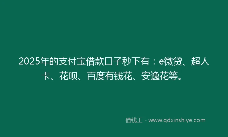 2025年的支付宝借款口子秒下有：e微贷、超人卡、花呗、百度有钱花、安逸花等。
