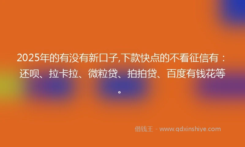2025年的有没有新口子,下款快点的不看征信有：还呗、拉卡拉、微粒贷、拍拍贷、百度有钱花等。