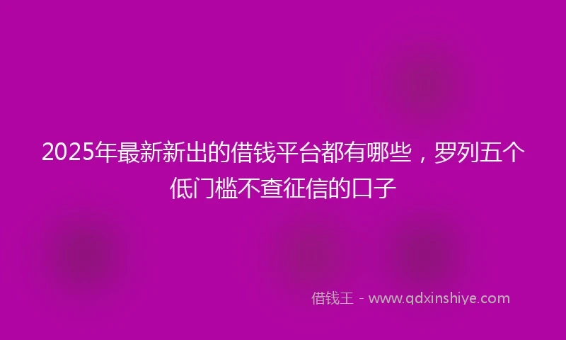 2025年最新新出的借钱平台都有哪些，罗列五个低门槛不查征信的口子