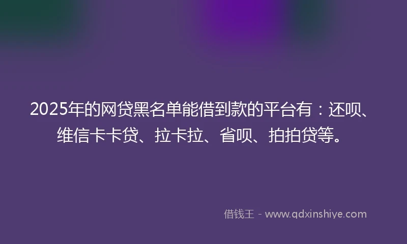 2025年的网贷黑名单能借到款的平台有：还呗、维信卡卡贷、拉卡拉、省呗、拍拍贷等。