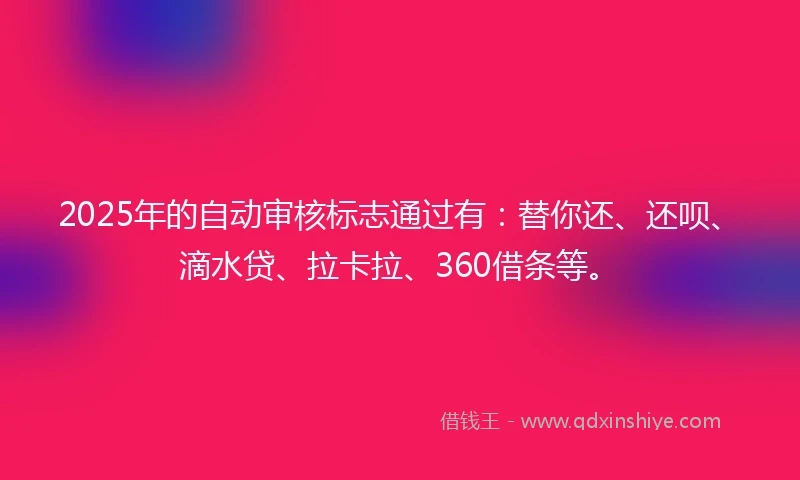 2025年的自动审核标志通过有：替你还、还呗、滴水贷、拉卡拉、360借条等。