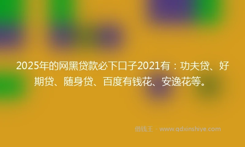 2025年的网黑贷款必下口子2021有：功夫贷、好期贷、随身贷、百度有钱花、安逸花等。