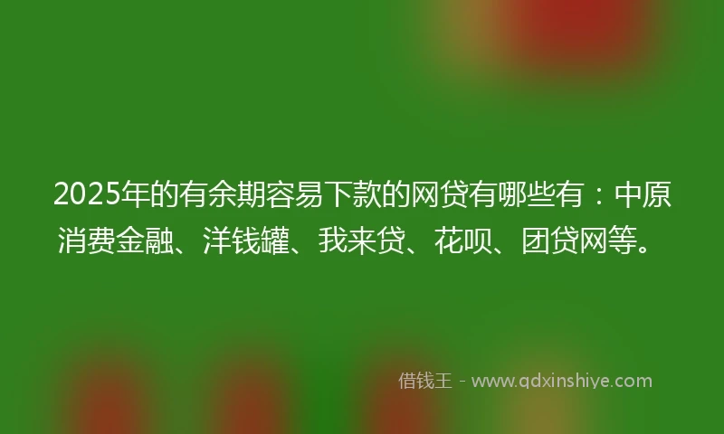2025年的有余期容易下款的网贷有哪些有：中原消费金融、洋钱罐、我来贷、花呗、团贷网等。