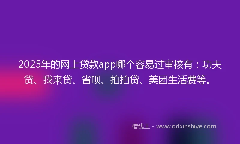 2025年的网上贷款app哪个容易过审核有：功夫贷、我来贷、省呗、拍拍贷、美团生活费等。