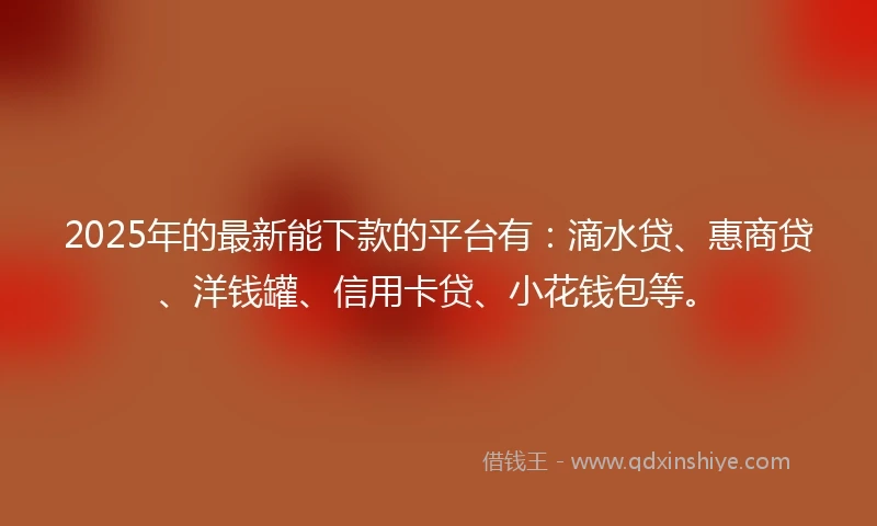 2025年的最新能下款的平台有：滴水贷、惠商贷、洋钱罐、信用卡贷、小花钱包等。