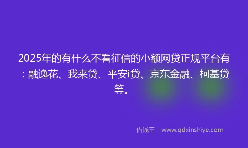 2025年的有什么不看征信的小额网贷正规平台有:融逸花、我来贷、平安i贷、京东金融、柯基贷等。