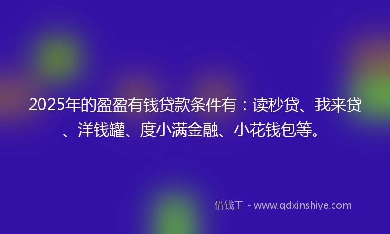 2025年的盈盈有钱贷款条件有：读秒贷、我来贷、洋钱罐、度小满金融、小花钱包等。