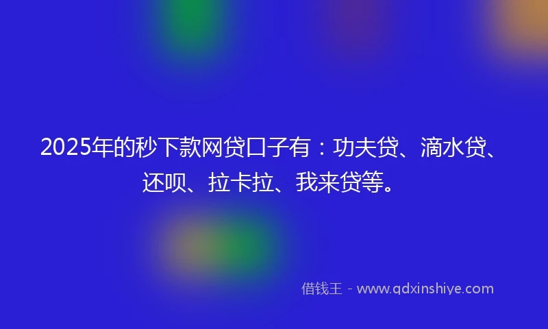 2025年的秒下款网贷口子有：功夫贷、滴水贷、还呗、拉卡拉、我来贷等。