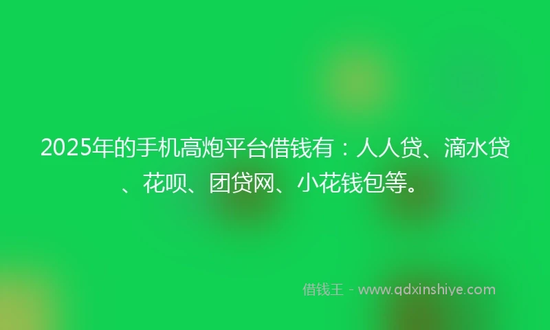 2025年的手机高炮平台借钱有：人人贷、滴水贷、花呗、团贷网、小花钱包等。