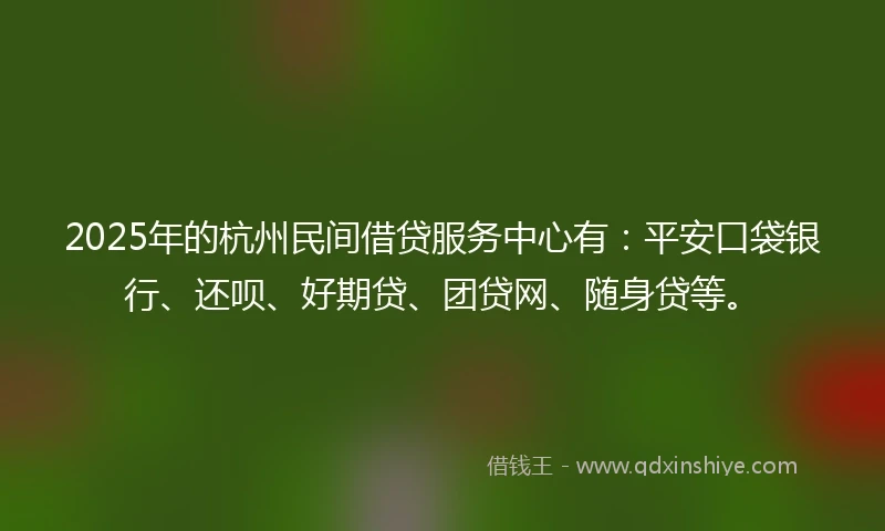 2025年的杭州民间借贷服务中心有：平安口袋银行、还呗、好期贷、团贷网、随身贷等。