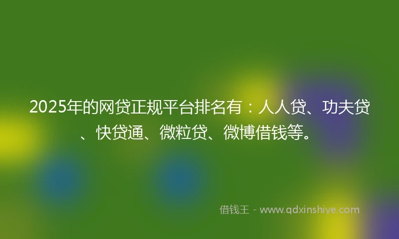 2025年的网贷正规平台排名有：人人贷、功夫贷、快贷通、微粒贷、微博借钱等。