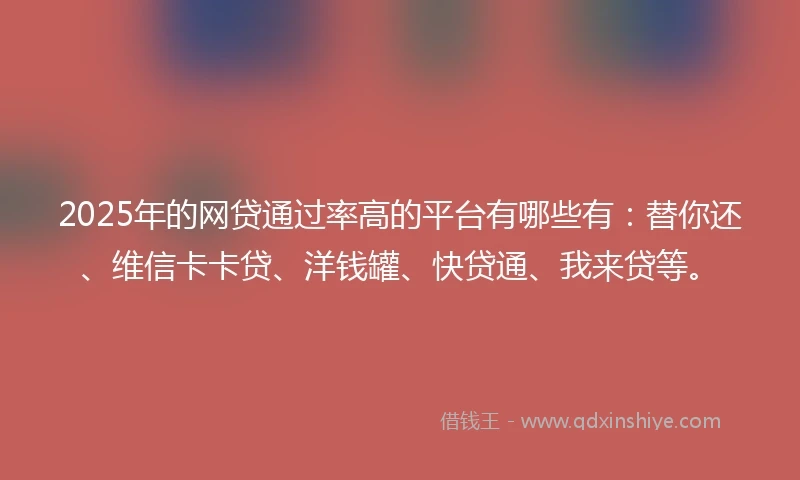 2025年的网贷通过率高的平台有哪些有：替你还、维信卡卡贷、洋钱罐、快贷通、我来贷等。