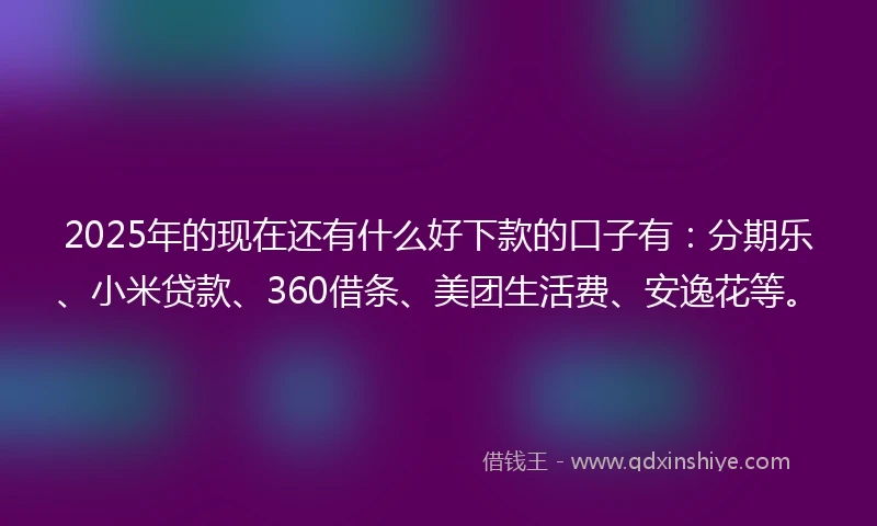 2025年的现在还有什么好下款的口子有：分期乐、小米贷款、360借条、美团生活费、安逸花等。