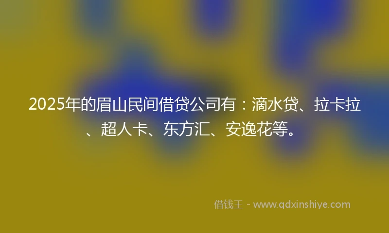 2025年的眉山民间借贷公司有：滴水贷、拉卡拉、超人卡、东方汇、安逸花等。