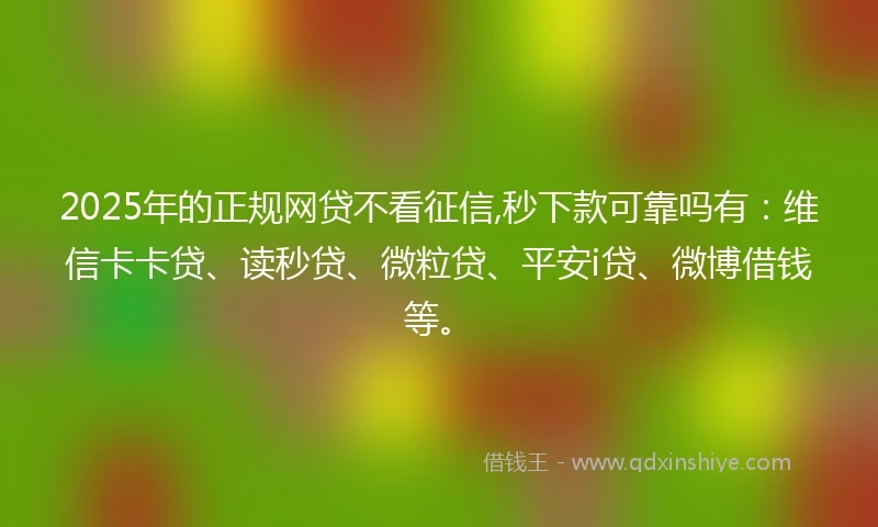 2025年的正规网贷不看征信,秒下款可靠吗有：维信卡卡贷、读秒贷、微粒贷、平安i贷、微博借钱等。