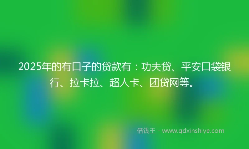 2025年的有口子的贷款有：功夫贷、平安口袋银行、拉卡拉、超人卡、团贷网等。