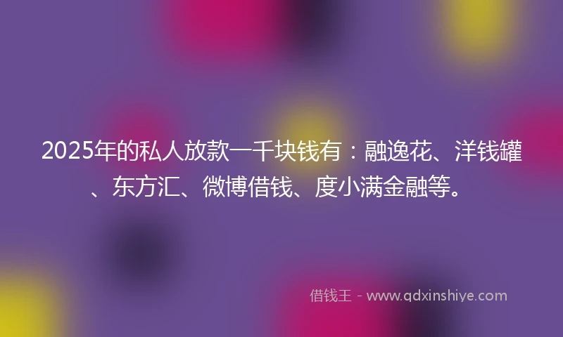 2025年的私人放款一千块钱有：融逸花、洋钱罐、东方汇、微博借钱、度小满金融等。