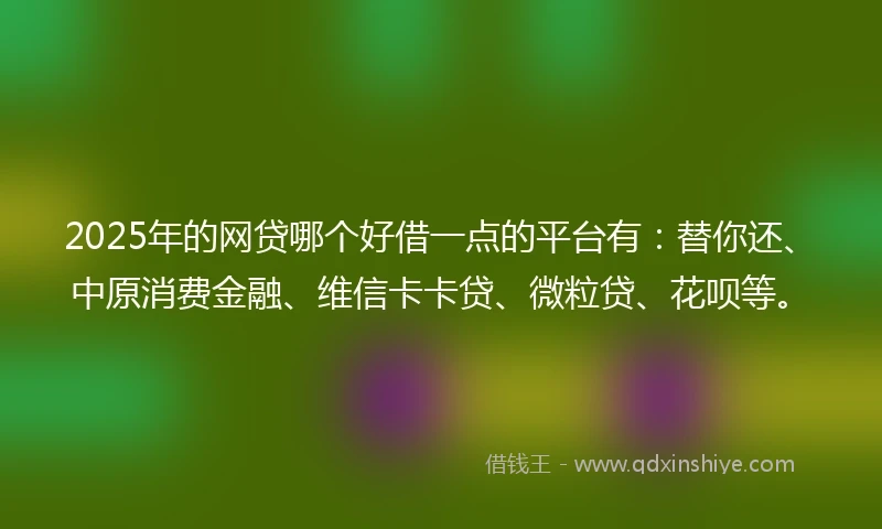 2025年的网贷哪个好借一点的平台有：替你还、中原消费金融、维信卡卡贷、微粒贷、花呗等。