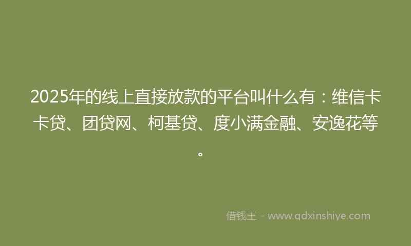 2025年的线上直接放款的平台叫什么有：维信卡卡贷、团贷网、柯基贷、度小满金融、安逸花等。