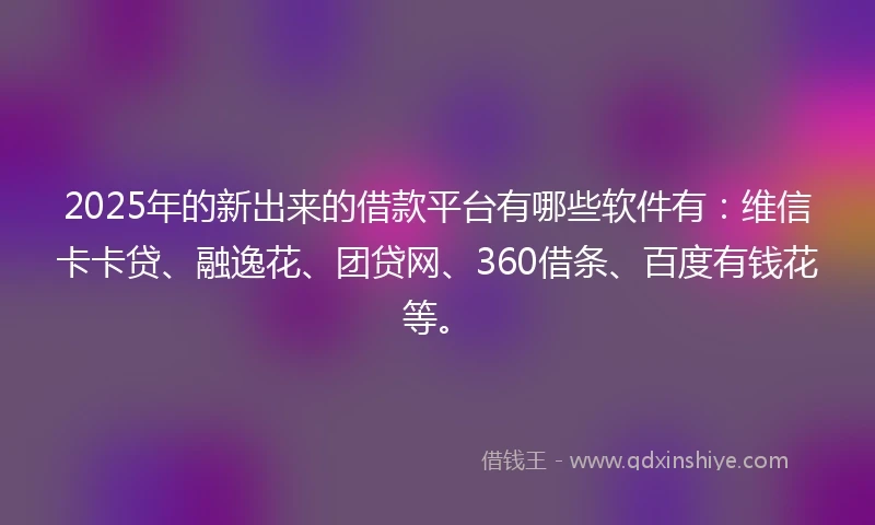2025年的新出来的借款平台有哪些软件有：维信卡卡贷、融逸花、团贷网、360借条、百度有钱花等。