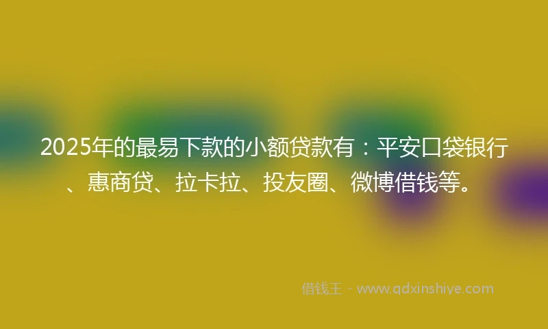2025年的最易下款的小额贷款有：平安口袋银行、惠商贷、拉卡拉、投友圈、微博借钱等。