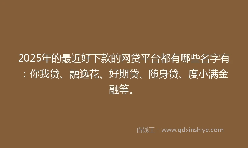 2025年的最近好下款的网贷平台都有哪些名字有：你我贷、融逸花、好期贷、随身贷、度小满金融等。