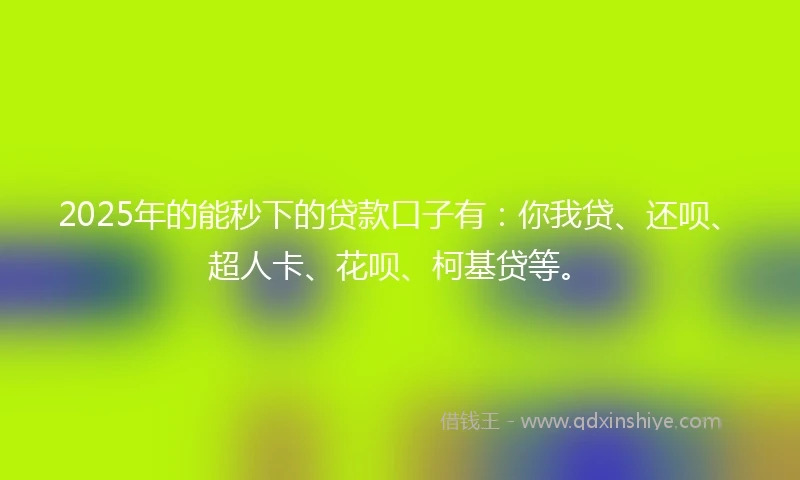 2025年的能秒下的贷款口子有：你我贷、还呗、超人卡、花呗、柯基贷等。