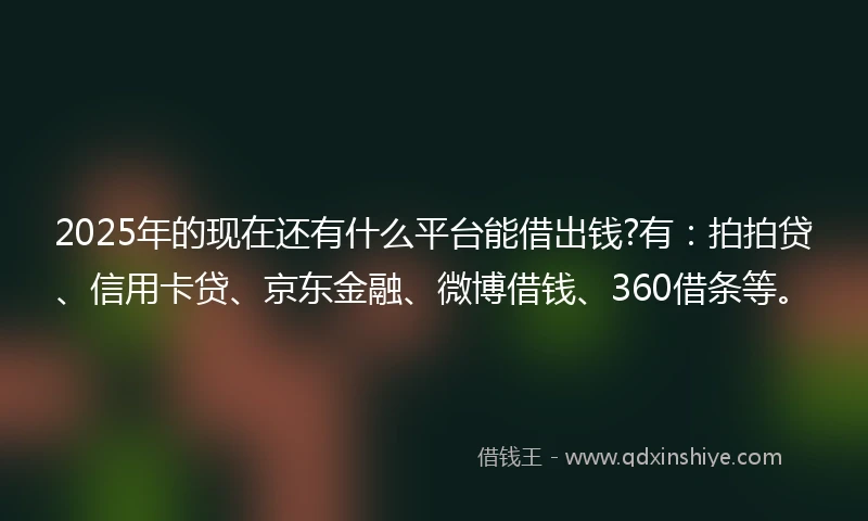 2025年的现在还有什么平台能借出钱?有：拍拍贷、信用卡贷、京东金融、微博借钱、360借条等。