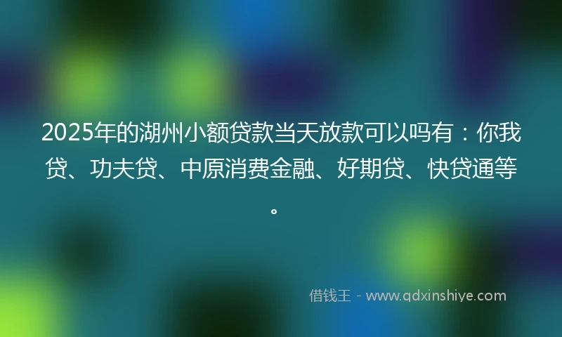 2025年的湖州小额贷款当天放款可以吗有：你我贷、功夫贷、中原消费金融、好期贷、快贷通等。