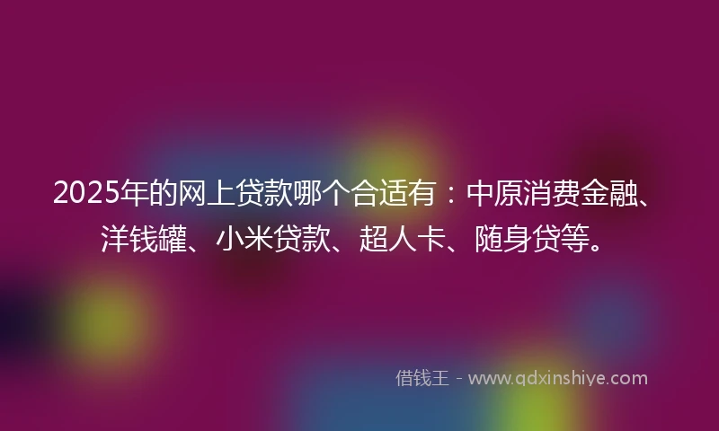 2025年的网上贷款哪个合适有：中原消费金融、洋钱罐、小米贷款、超人卡、随身贷等。